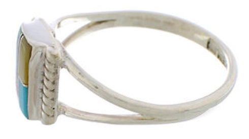 Multicolor Inlay And Silver Ring Size 7-1/2 EX43184